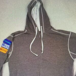 Men's Gray Full-Zip Hoodie Sweater with Contrast Stitching
